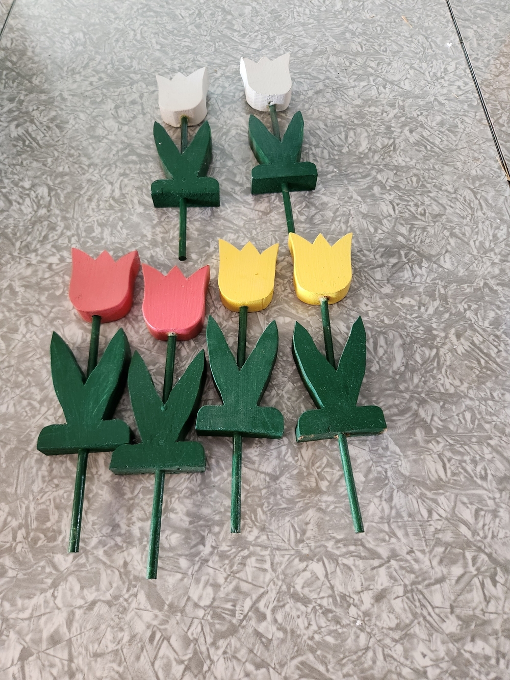 Wooden Tulip Garden Picks - Multicolor (White, Pink, Yellow)